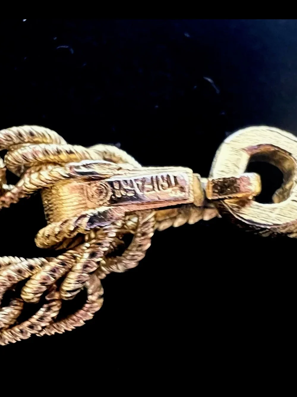 Trifari Gold Filigree Pendant with Twisted Rope Chain